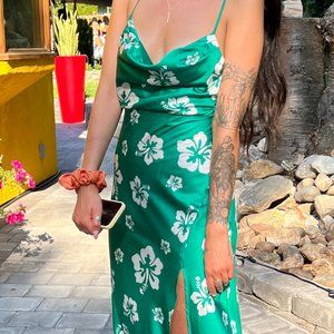 Green and White Flower Slip Dress